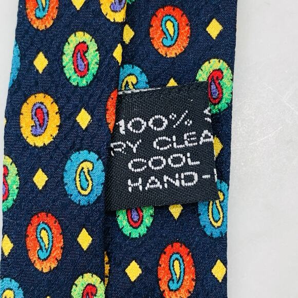 VITALIANO PANCALDI 100% Silk Tie 54” x 4” Multi Diamonds Paisley on Navy NWT - Picture 7 of 11